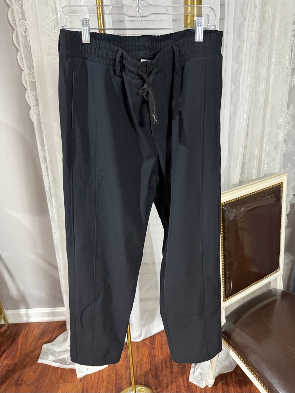 Women's Black Drawstring Track Pants - Casual Pull-On Joggers with warm lining